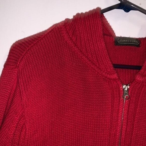 Jeanne Pierre Red Hooded Zip-Up Sweater X-Large 100% Cotton - Picture 6 of 11